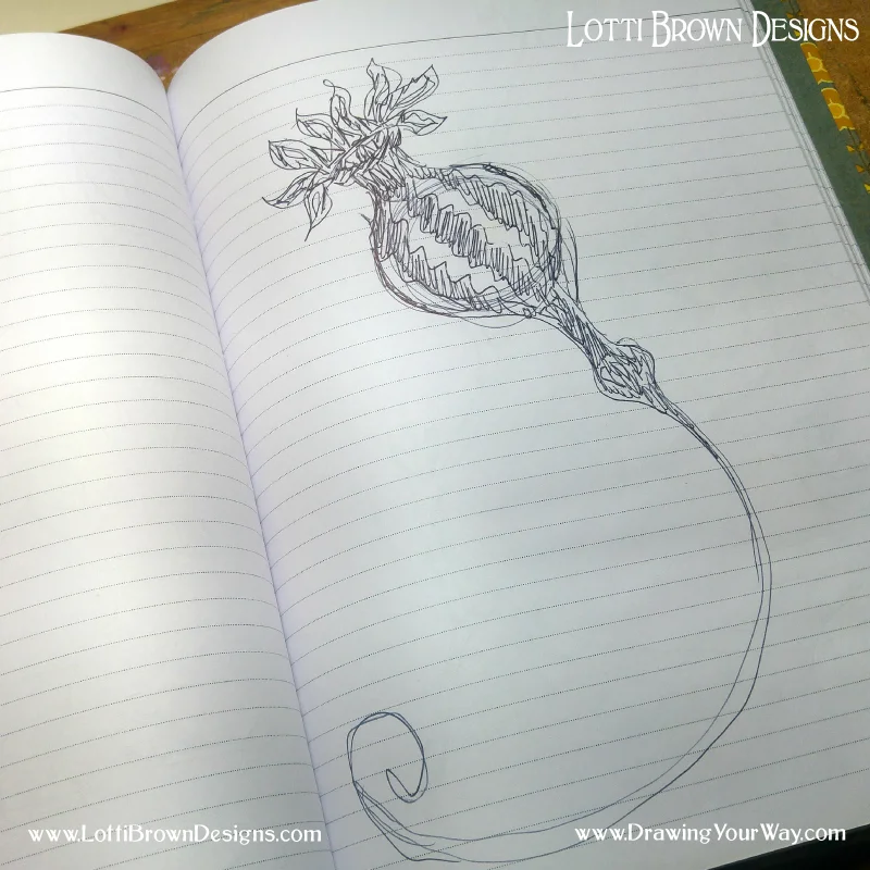 Capturing drawing ideas in ball-point pen in a lined exercise book. A sketchbook is just a place where you should feel comfortable being yourself and exploring yourself.