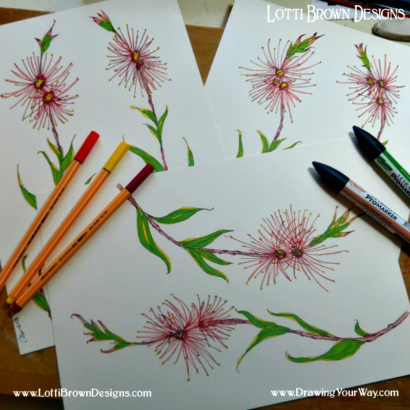 Coloured drawings on loose sheets of card to be stored in my display book/sketchbook as in the next photo