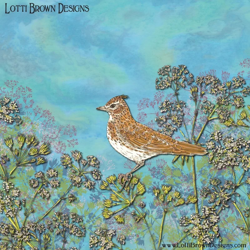 My completed Summer Skylark artwork - blue sky and summer birdsong!