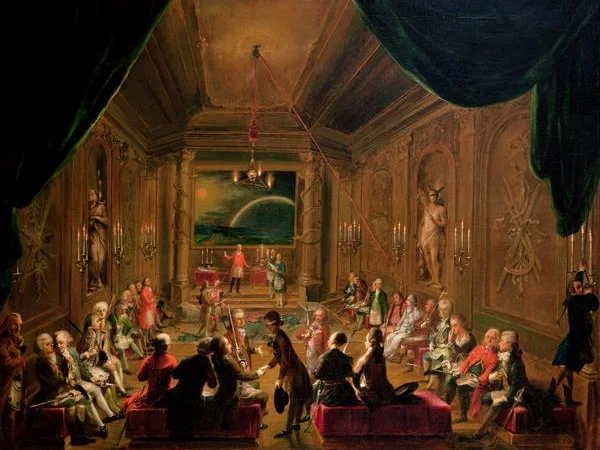 Initiation Ceremony in a Viennese Masonic Lodge during the reign of Joseph II, possibly with Mozart in attendance. Ignaz Unterberger.