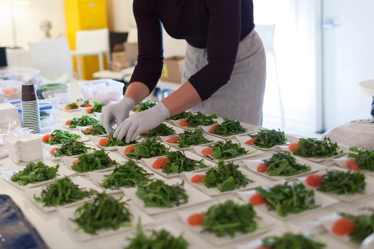 Food prep at the Community Dinner.