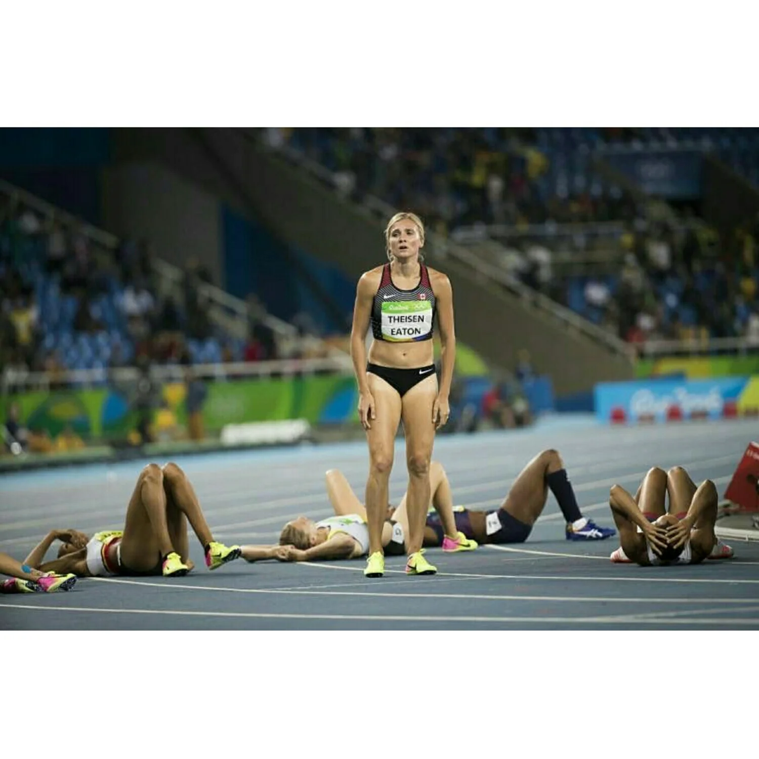 This is the scene of the finish line after these ladies final 800m. This was the final event of the womens heptaholon.