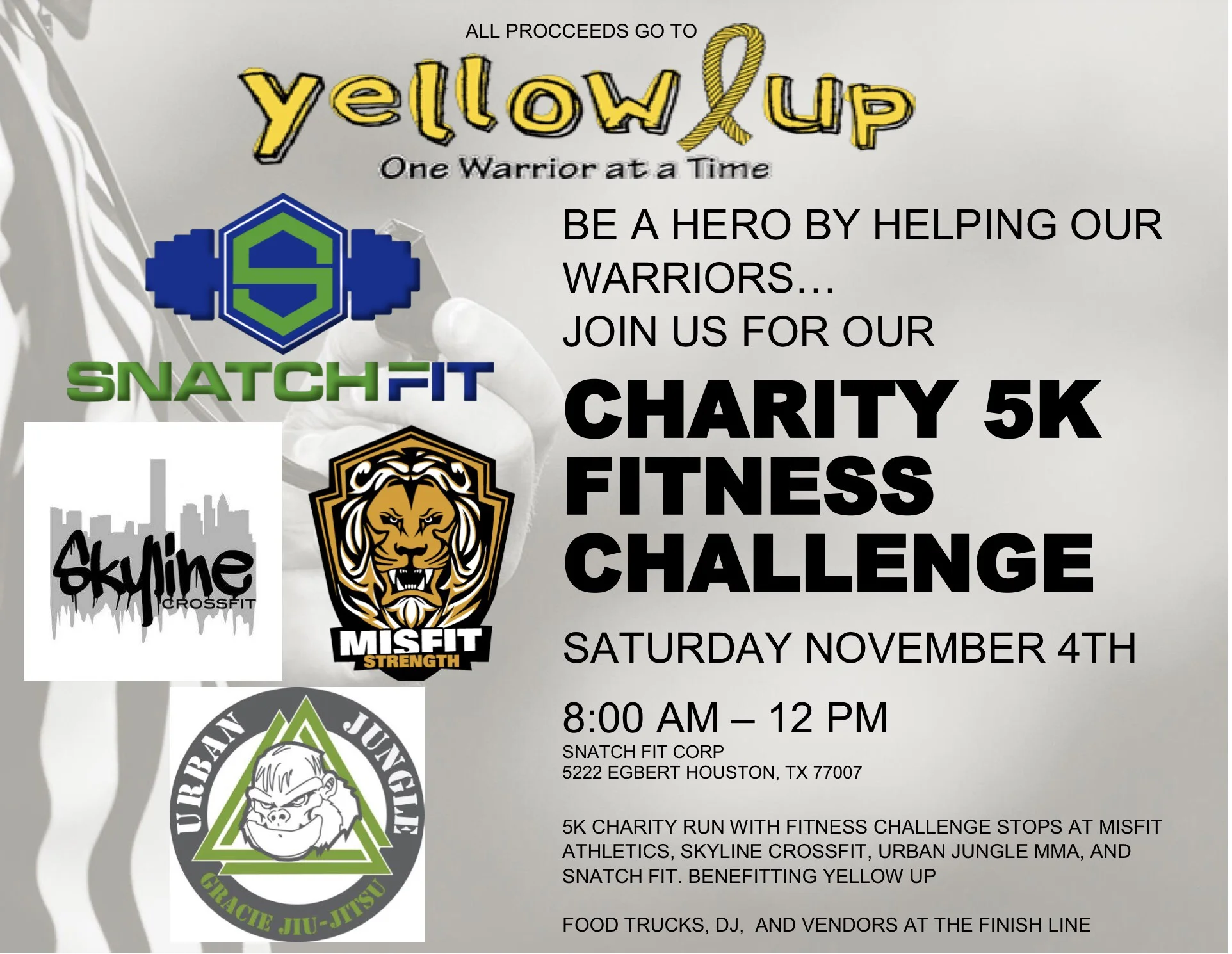 There will be no class Saturday due to Charity 5k.
