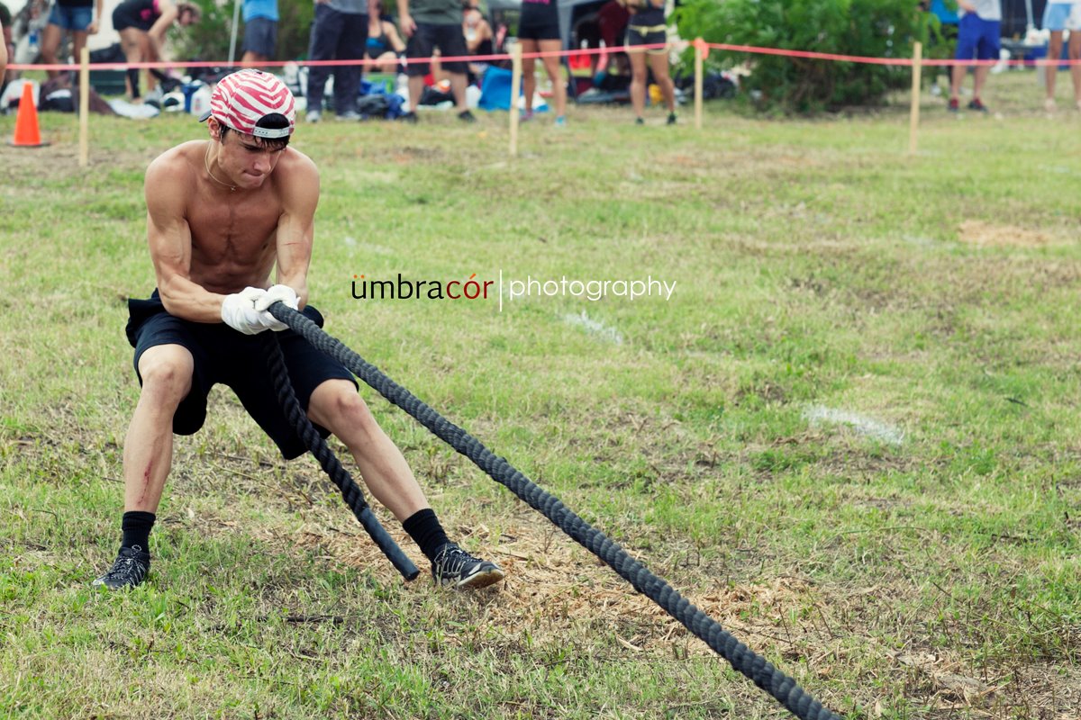 During our first competition in 2012 we implemented a rope sled pull. This is a great supplement to rope climbs. First off it keeps your feet on the ground all the while building strength in the lateral pull. This will get you on track to build strength in rope climbs.