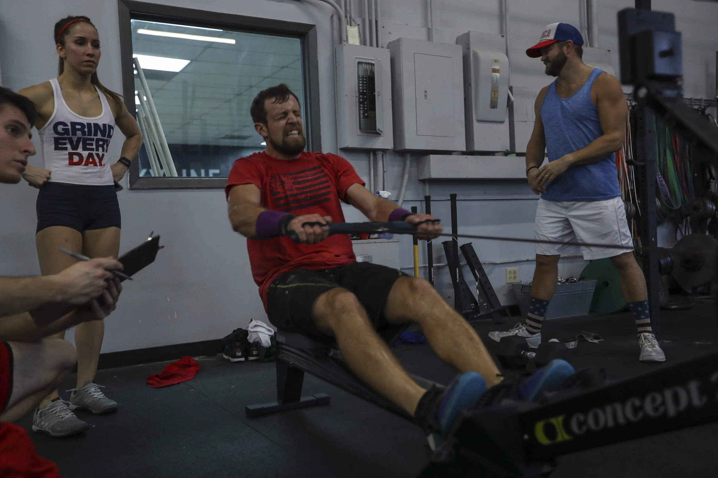Dave throughly enjoying the Concept 2 rower.