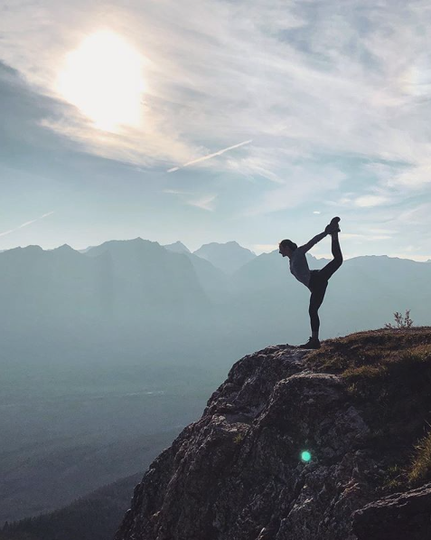 Lindsey Beyer showing her scorpion skills in Banff, Alberta.