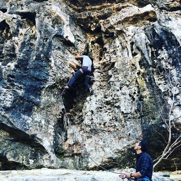 David Boyea climbing at Reimers Ranch Park.