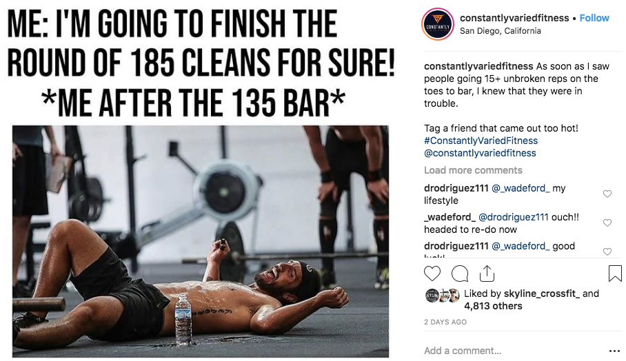 Props to @constantlyvariedfitness on posting a meme with Coach Dylan.