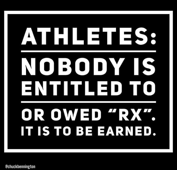 Perspective: If you’ve been in CrossFit as a sport and community for a significant amount of time, you remember when being able to “RX” a WOD was an aspirational goal, not a default expectation. Early on, most of us scaled most of the workouts, most of the time. We would knock out the CrossFit “Mainsite” or “Mothership” WOD to the best of our ability, and then our load/time/reps/rounds would “Post to comments” on crossfit.com, with what scales or substitutions we used to preserve the intent of the programming. In 2006/2007 it was not uncommon that a higher skill or heavier load WOD would have LITERAL handful of fire breathers earn the right to post “RX” next to their score. Being able to RX specific Girl and Hero WODs were goals that guided much of the fitness journey for significant amounts of time. I spent years working toward my goals of RX “Isabel”, “Nate”, and “Nasty Girls”. As a coach and affiliate owner, I have absolutely heard the groans of an RX piece of programming being “too hard” many times. On the interwebz I have certainly read and continue to read complaints of the same nature. Change your perspective. If the RX isn’t considerably difficult, how are we supposed to forge elite fitness as a community? If everybody can do everything as RX, then it’s not special. It has no sense of achievement or accomplishment. Nobody is forced to set goals. Nobody has a higher level of fitness to work to. Part of what drew me to CrossFit was that there was no limit, no plateau. There was always something to work on and reach for. There’s no shame in the scaling game, it’s part of the journey. No achievement of significance is ever easy. And when you reach it, you’ll be glad it wasn’t. If you’ve been around for a while, what was the first RX WOD that was a huge personal goal for you? How long did it take to hit? -Chuck Bennington