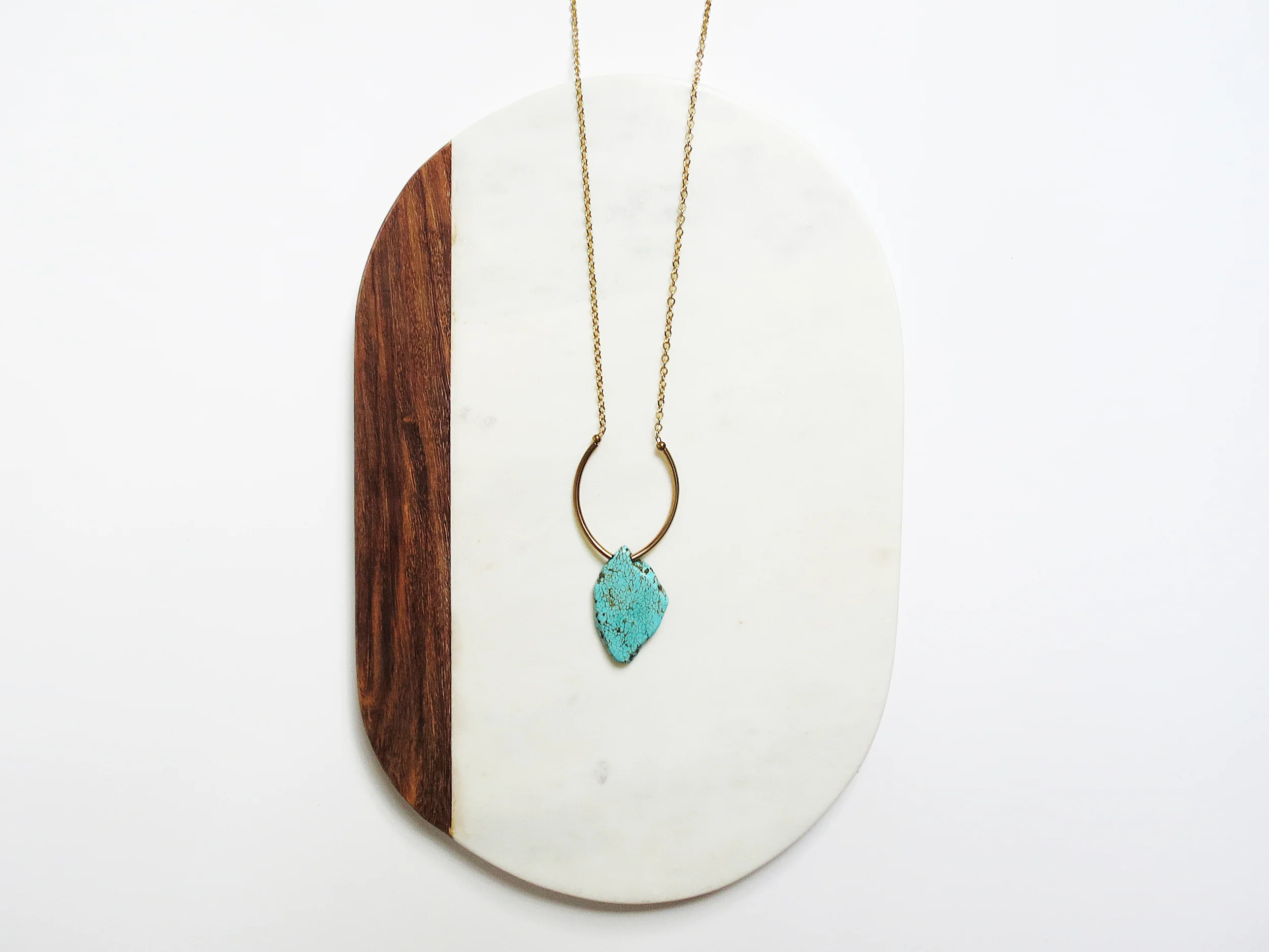 Turquoise Tribe minimal modern handmade jewelry gold plated brass tube + turquoise howlite magnesite long necklace