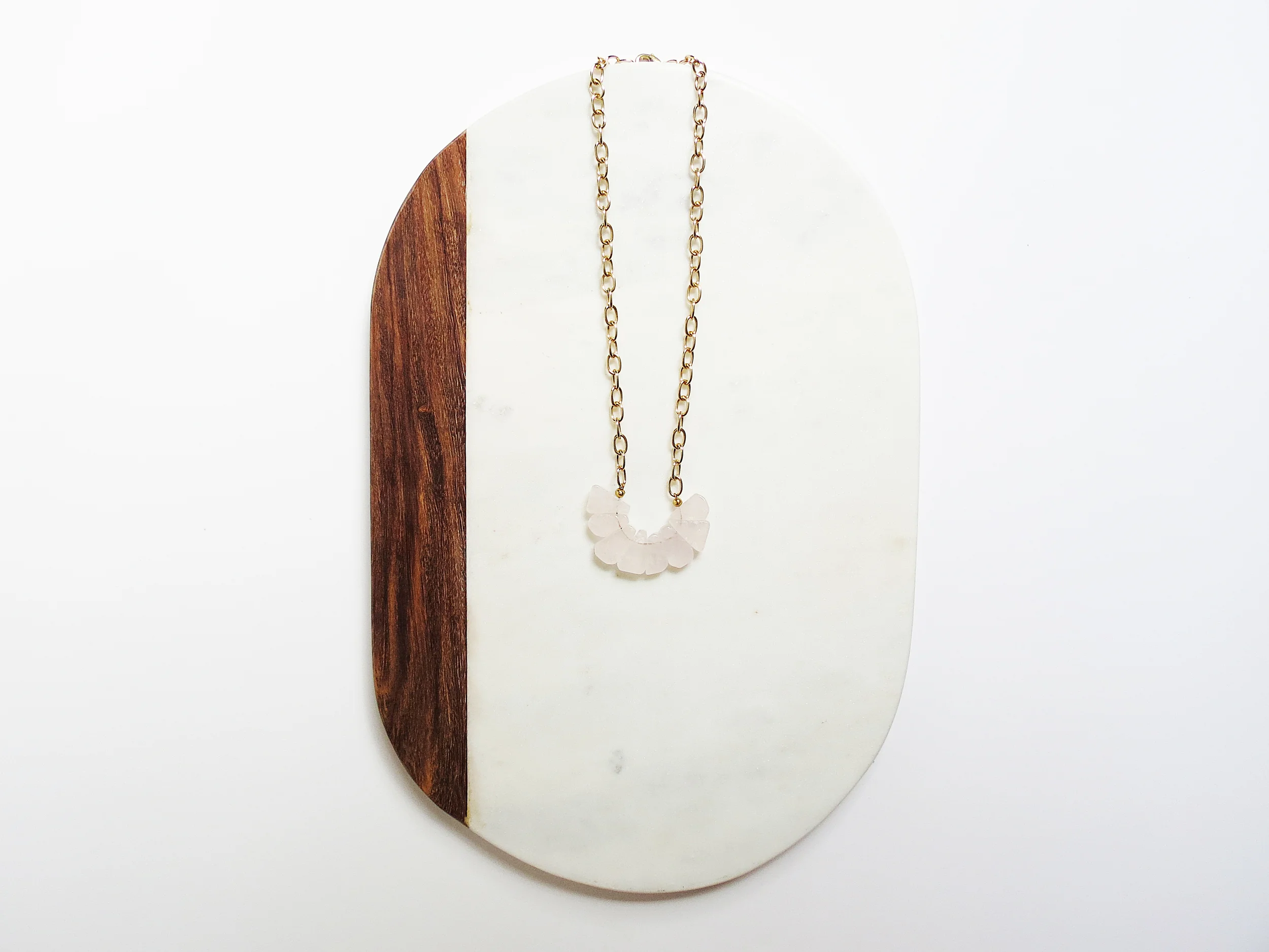 Rosy minimal modern handmade jewelry gold rose quartz short statement necklace