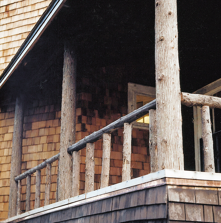  Log railings on one the hotel’s many porches. 