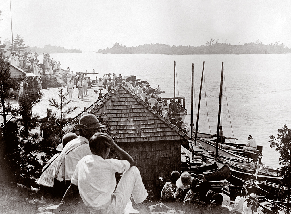 Whether it was while sailing races were getting underway, steamers were landing, the regatta was being organized, or fishing guides were meeting their customers, the Ojibway dock was the centre of activity. 
