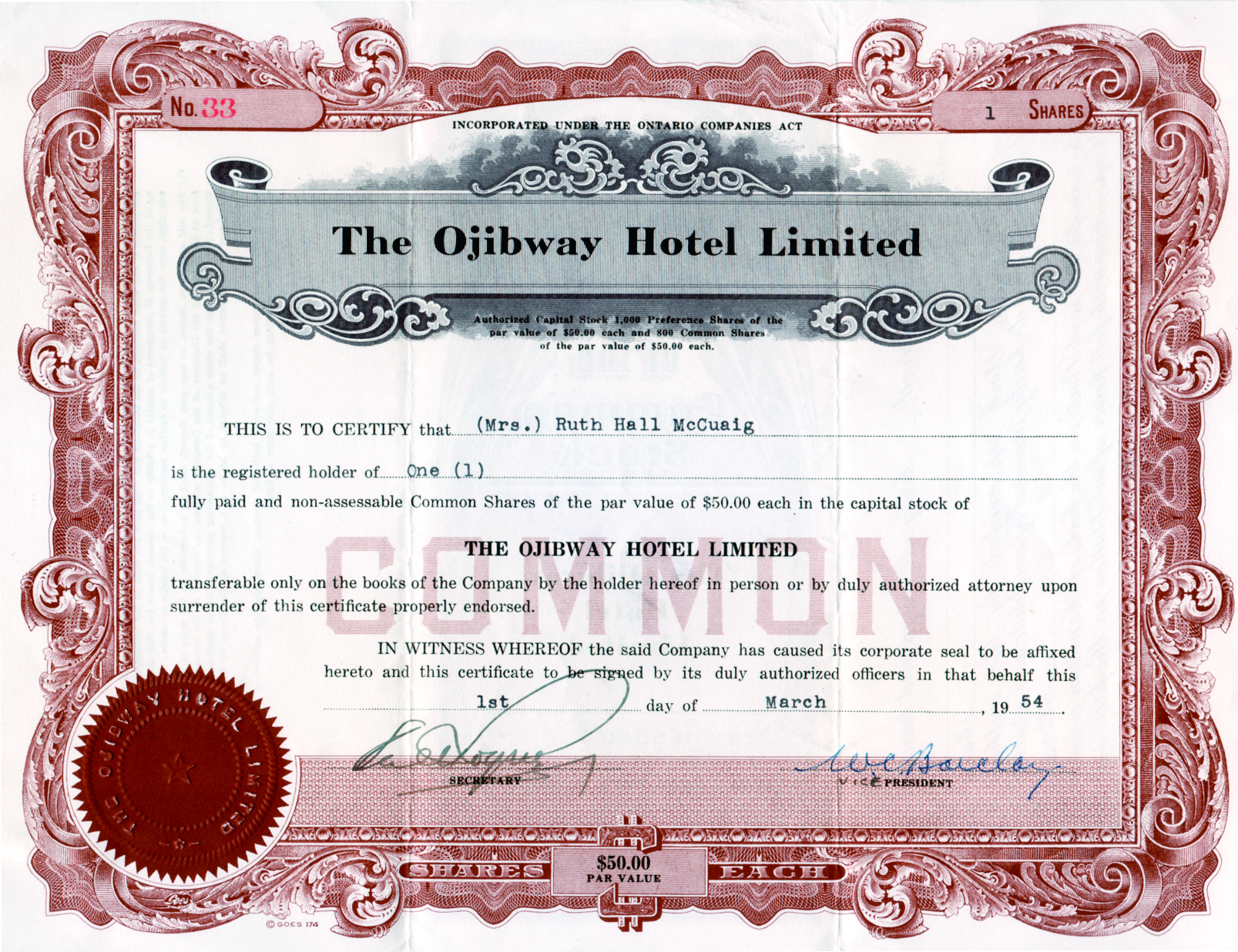 Throughout the 1940s and 1950s, shares were issued to finance the ongoing operations of the hotel. This had more to do with fundraising than with investment, for there were certainly more profitable ventures than a big old resort. But the islanders wanted the Ojibway to continue to be run as always. None of the investors expected to make any money. And, as a matter of fact, they didn’t. 