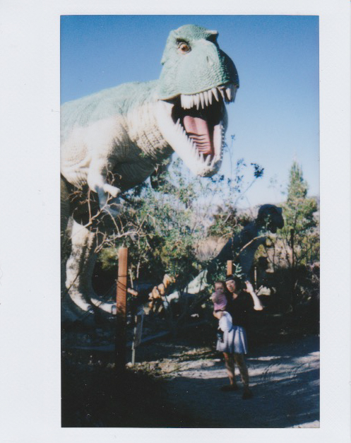 baby winifred, cabazon, cabazon dinosaurs, dinosaurs, family, film, fuji film, instant film, instax wide, instax wide 210 camera, pee wee's big adventure, scans