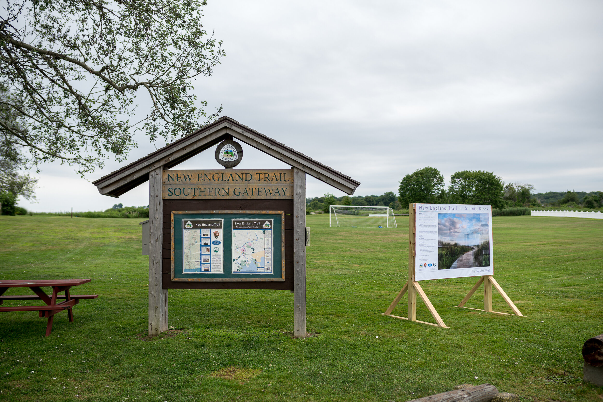Kiosk installation at Chittenden Park New England Scenic Trail Southern Gateway
