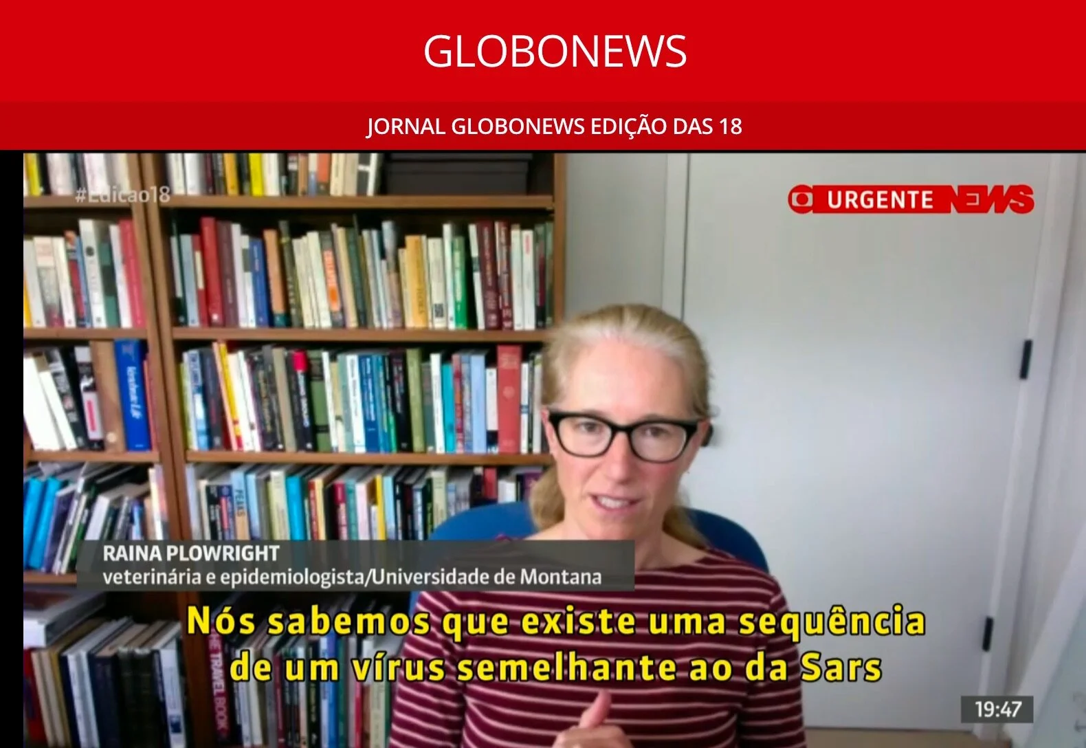 Dr Plowright on TV news in Brazil about origin of SARS-CoV-2