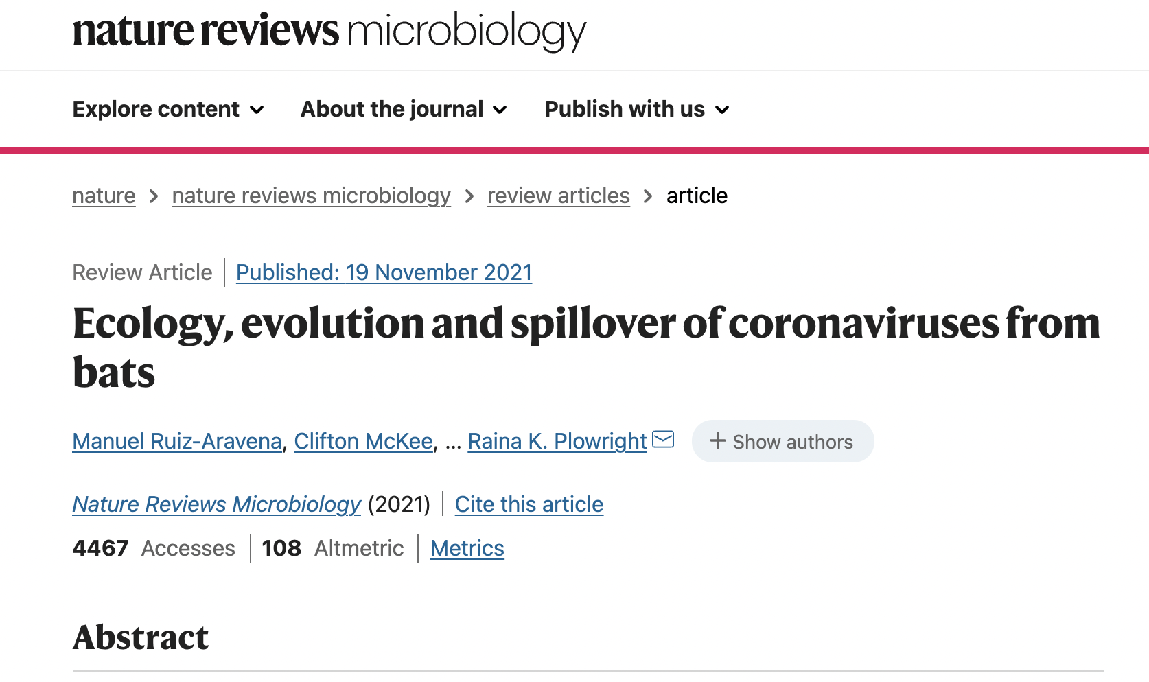 Bat OneHealth publishes review of bat coronaviruses in Nature Reviews Microbiology