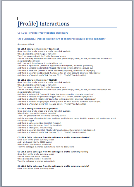 User Story: View profile summary