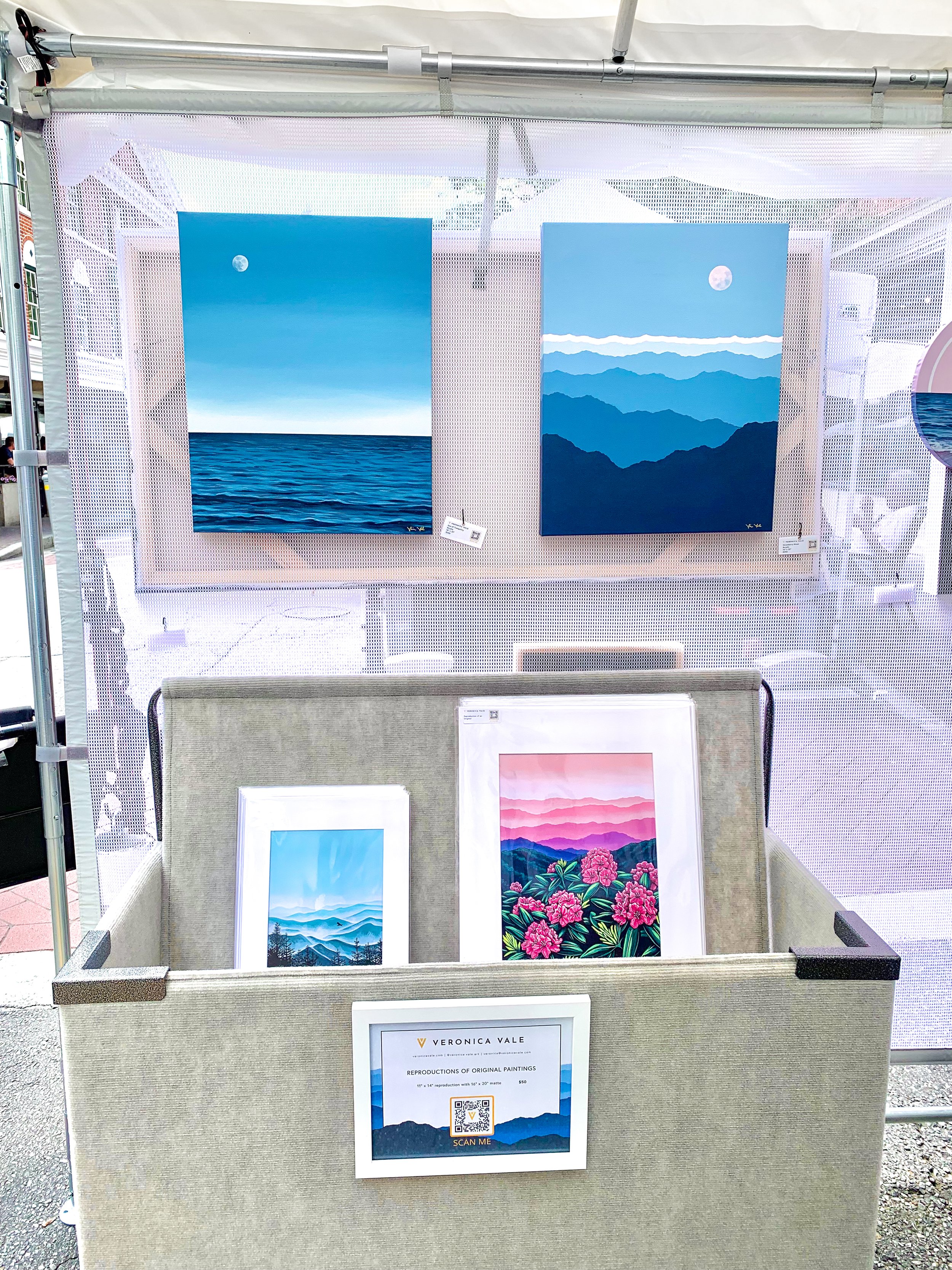 "Sea of Tranquility" and "Strawberry Moon" over the print display