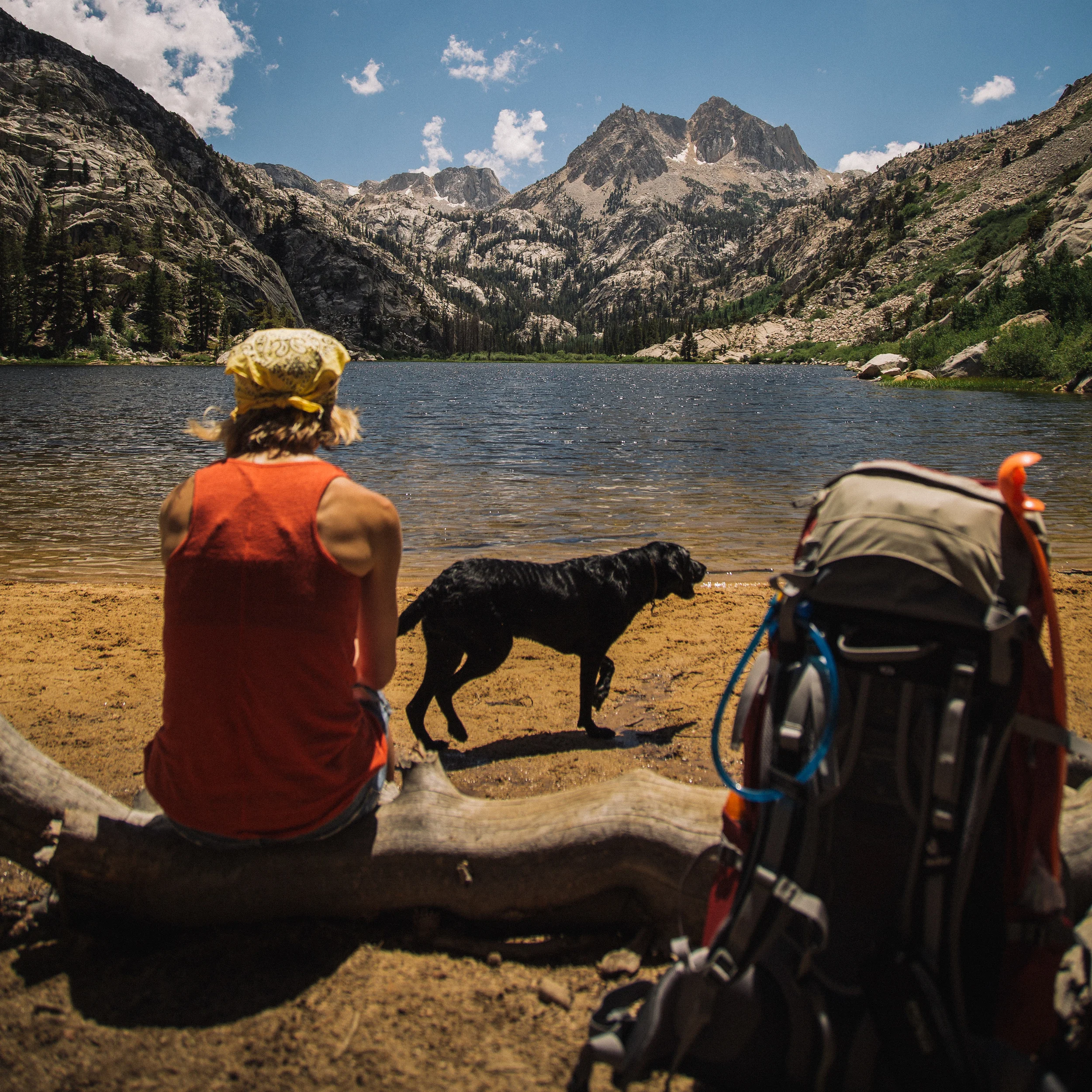Hike up to Barney Lake in the Sierra Nevada Mountains. The beauty in this shot is my brother's one and only child, or um, dog, Evee.