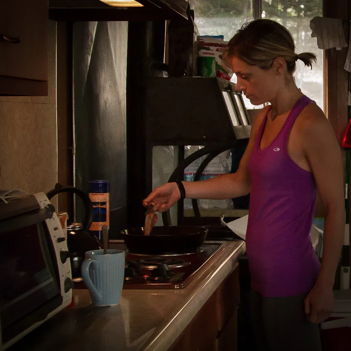Making breakfast before the 10 miler up and down a mountain. I had no idea what I was in for when I started the day.