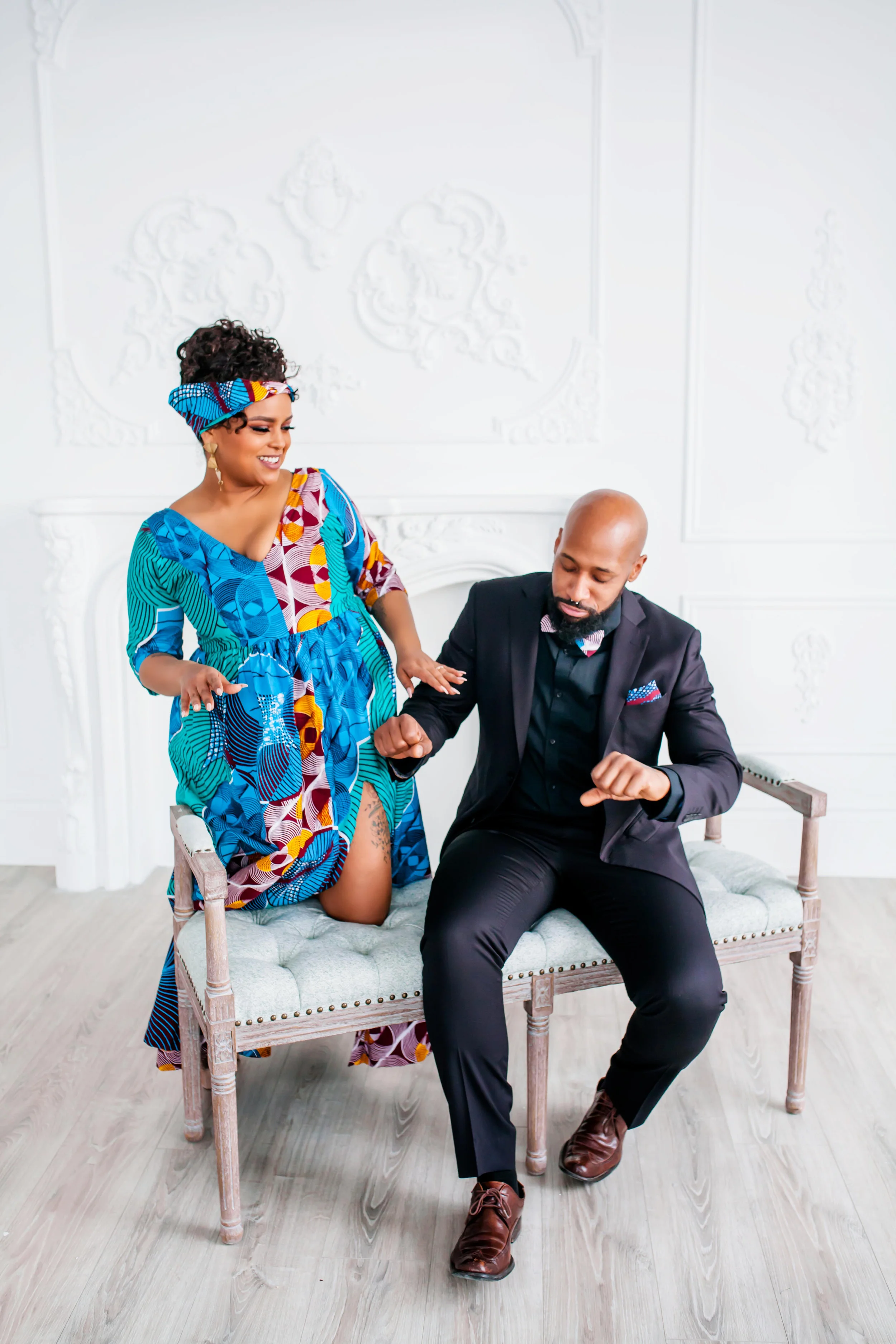 African Inspired Engagement Shoot Toronto Engagement Photographer Mint Room Studios Toronto Engagement Photography Indoors Karimah Gheddai Photography