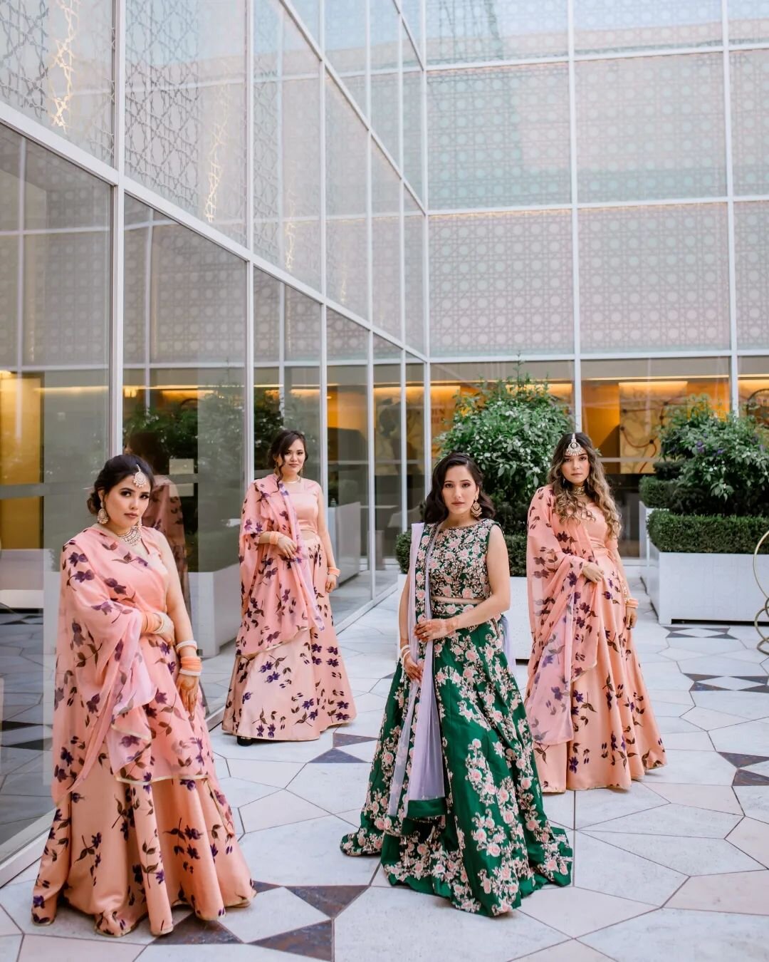 The Bride and her bridesmaids dressed in stunning custom dresses by @dulhanbymischief, adding color and culture to the Aga Khan Museum wedding celebrations! Not everyone gets to take images in the courtyard at the Aga Khan (the regular permits don't 