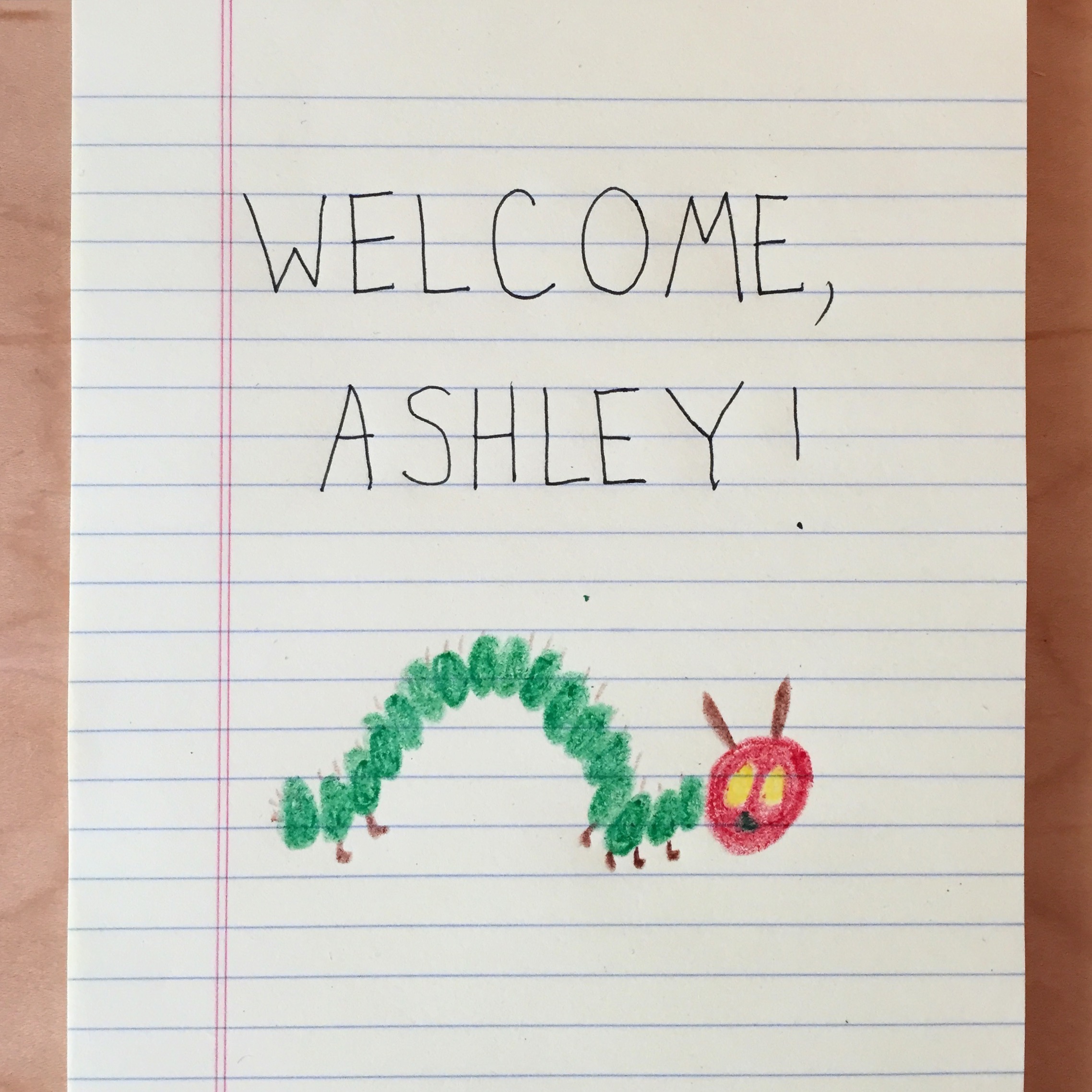 A warm welcome from my office-mate, Emily.