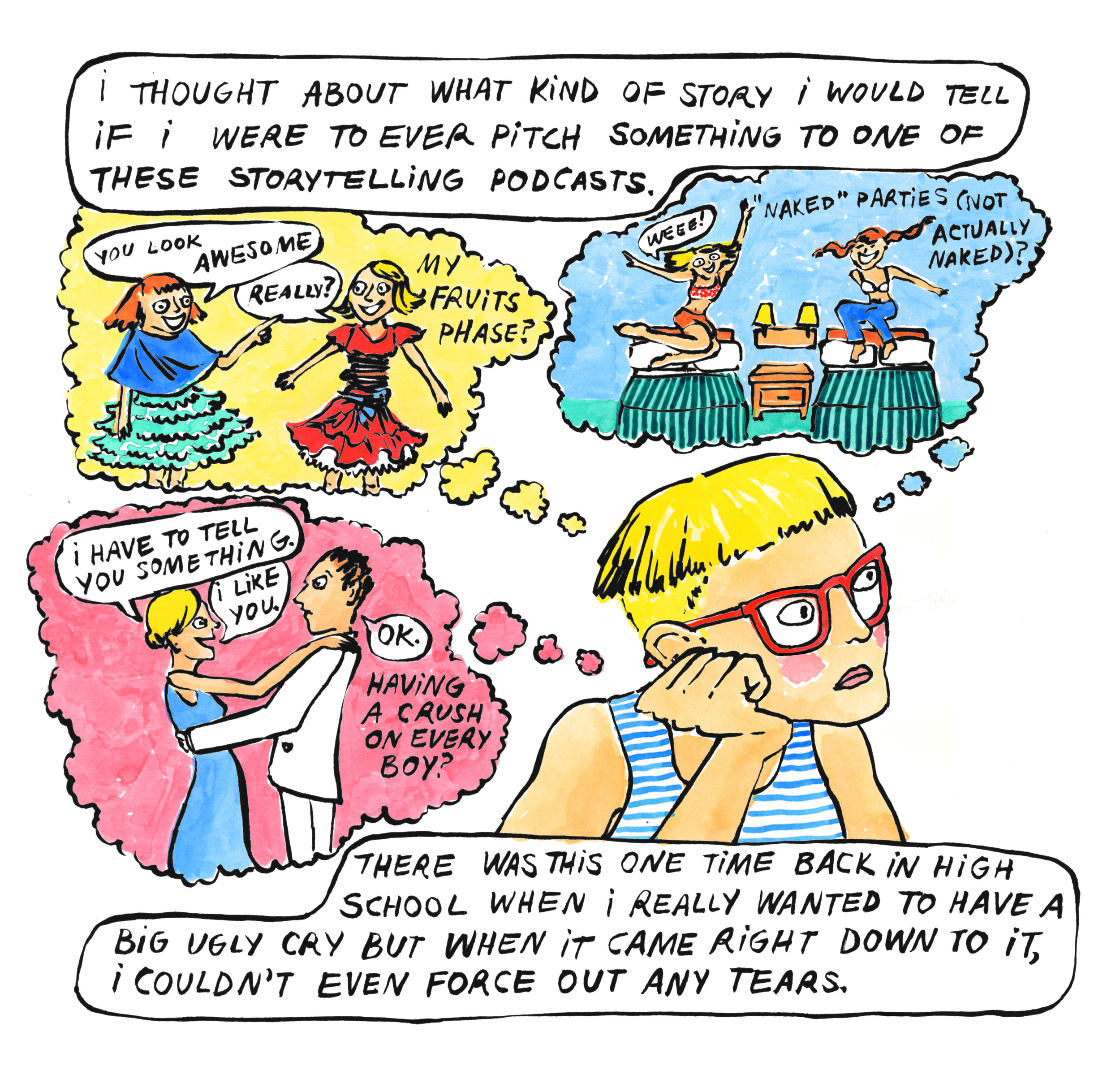 A page from Emily's upcoming personal narrative comic The Dress.