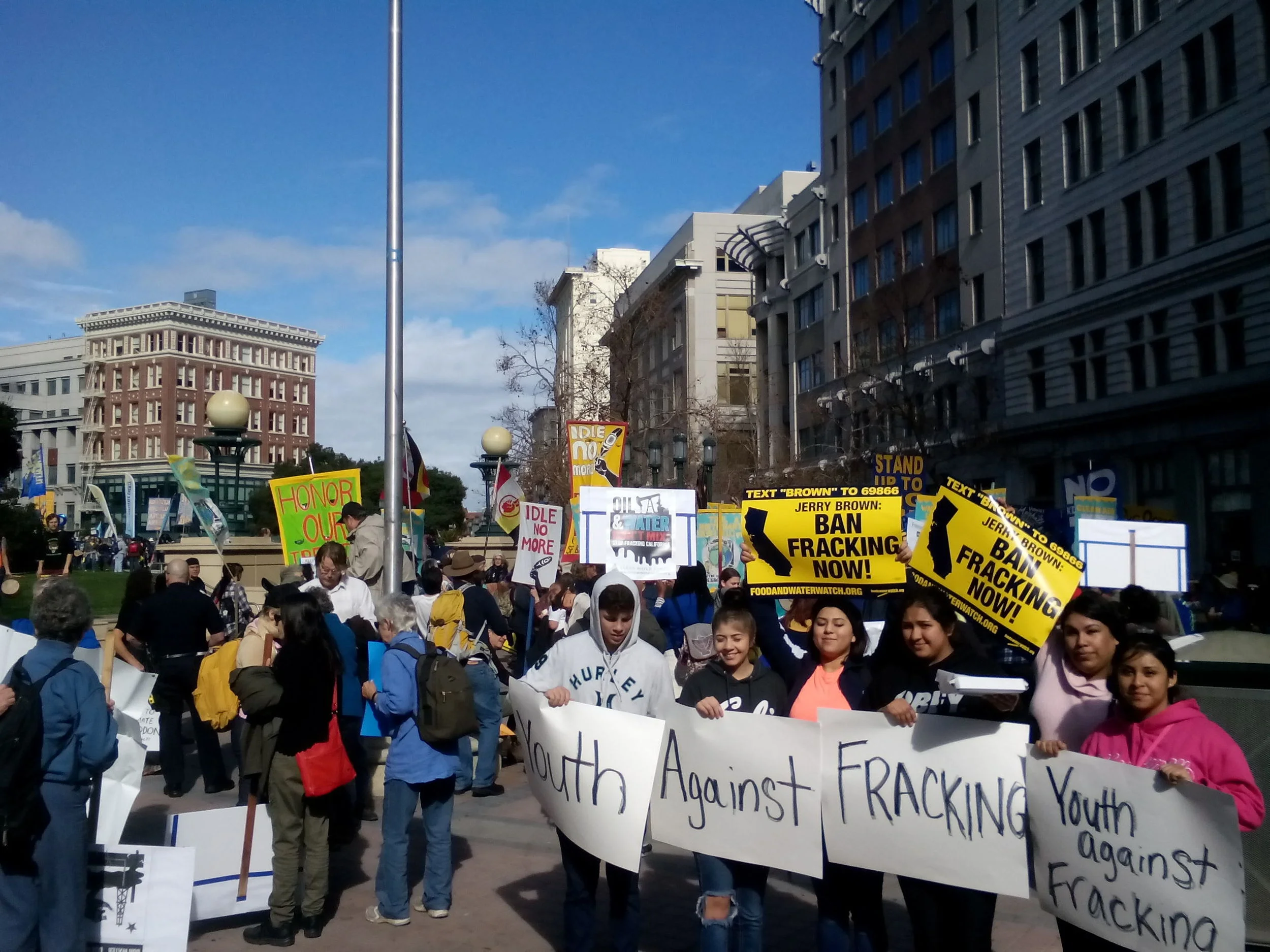 Feb 7, 2015 - Madera Youth Leaders attend the March for Real Climate Leadership in Oakland, to protest fracking, an important Land Use issue. High school students traveled to the East Bay for the first time in their lives and marched through the streets of downtown Oakland with thousands of people to bring attention to the threat of fracking. Protesters called for a statewide ban on the practice, which involves mining for natural gas by blasting a mix of chemicals deep into the Earth’s crust.
