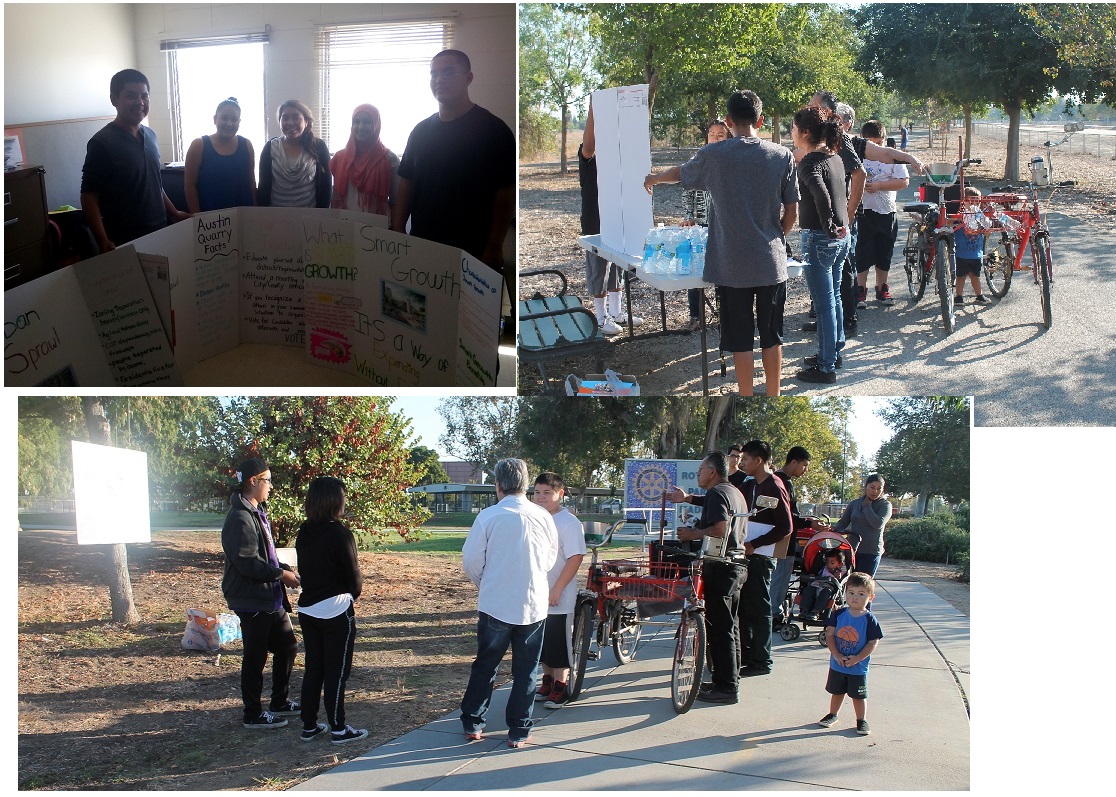 October 3, 2015 – Youth created poster boards for public presentations on the topics of Smart Growth, urban sprawl and land use. The posters cover four aspects of land use: What is Sprawl, Hazards of Sprawl, What is Smart Growth, and How to get involved in the community on the topics of urban sprawl and its alternative - Smart Growth planning. They set up along four stations throughout the trail, and presented their information to the public..