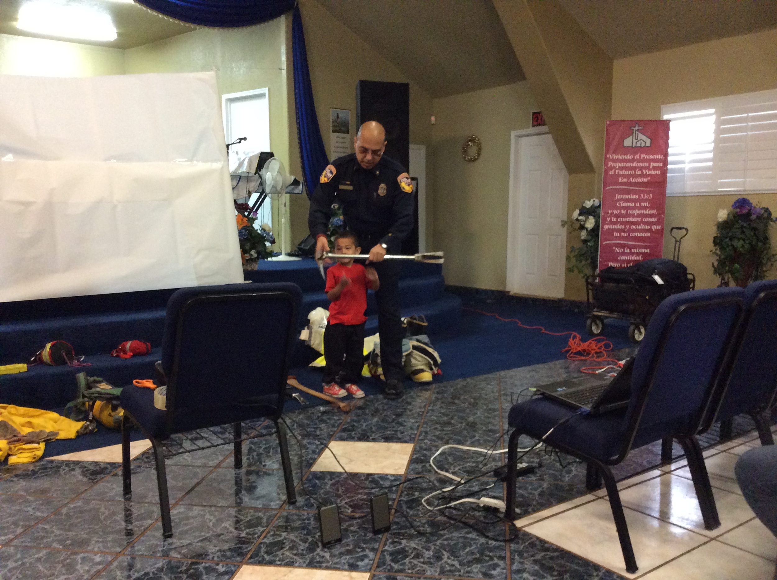 Fire Marshall came to present to children about fire safety.
