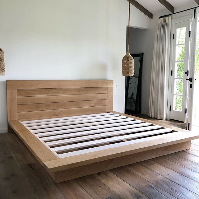 King white oak platform bed with slatted headboard. 
I just dropped this bed off Saturday for a great repeat client.  I love my claro walnut bed I made for myself but I really love the lines on this one and how it floats above its base. 
#platformbed