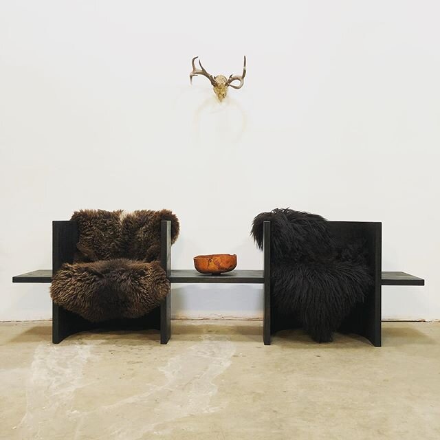 I wrapped up this bench last week for @nickykaplaninteriors  I brought some of my sheepskins in for a quick little photo shoot.  This was such a fun build.  The construction methods sparked lots of ideas for future applications.  I already started mi