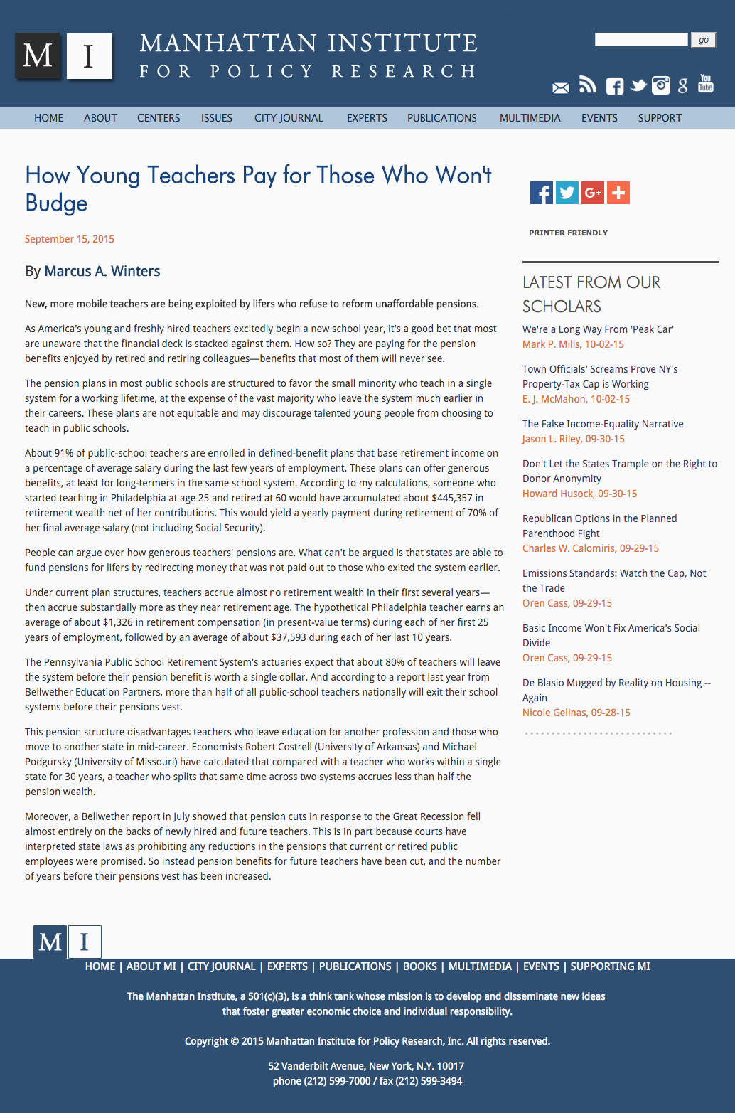 Previous Manhattan Institute Article Page