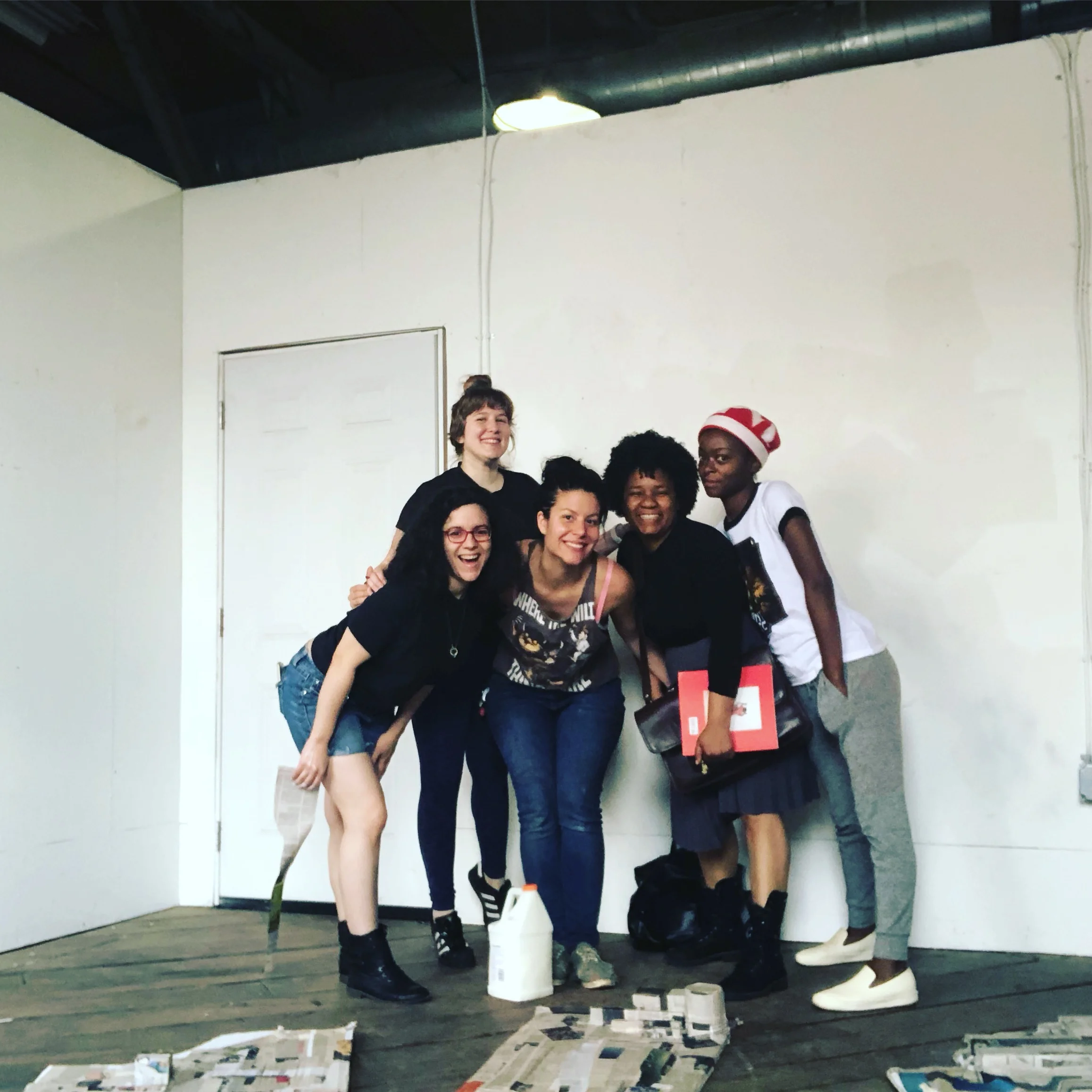 From Left to Right: Angela Bortone, Haylee Anne, Jessica Caldas, Angela Davis Johnson and Danielle Deadwyler. This picture is from an early mural work session in Jessica's TCP Goat Farm Studio.