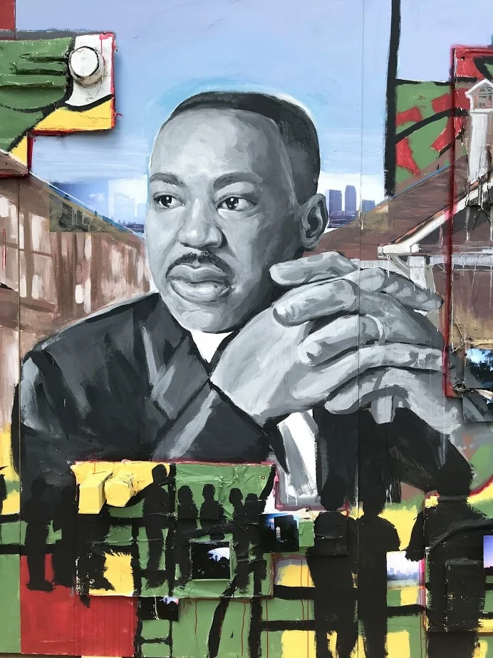 Detail of Live the Legacy II — Portrait of Dr. King painted solely by me.