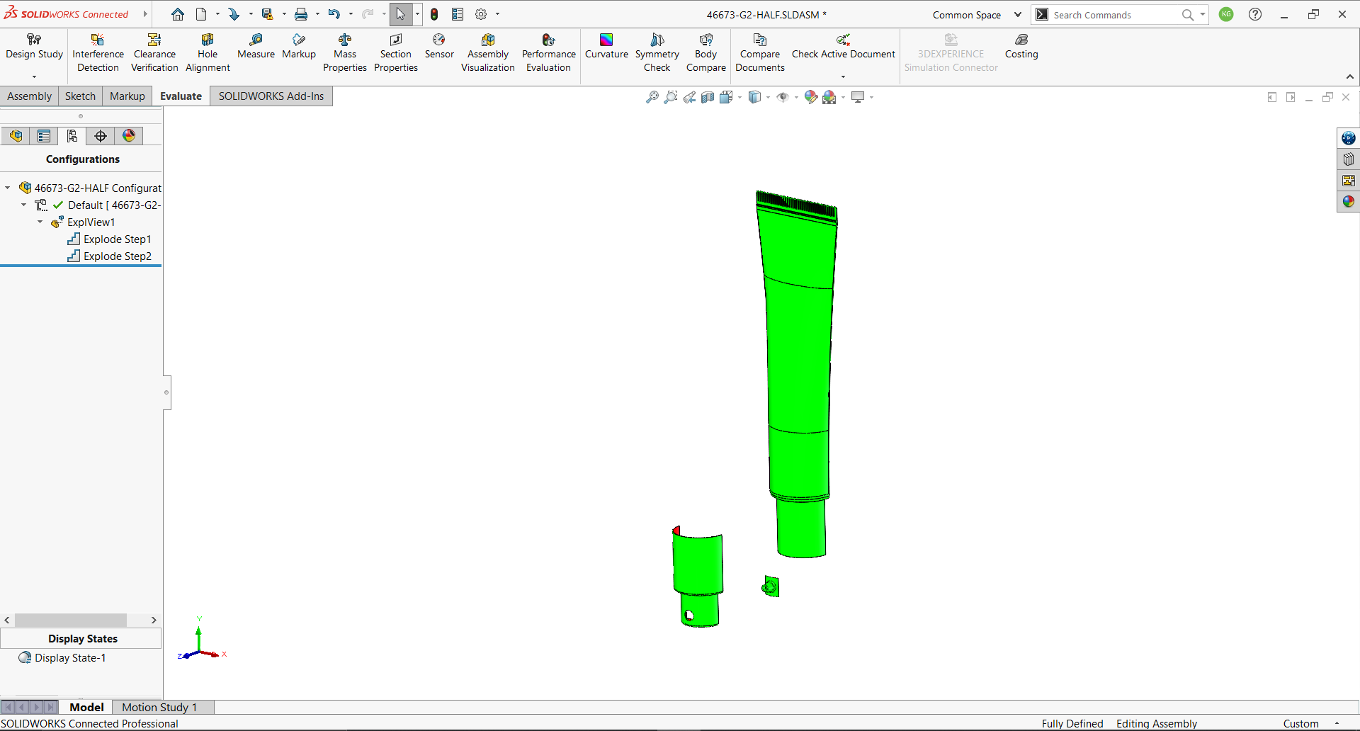 Exploded view of the three-part front of the tube factice.