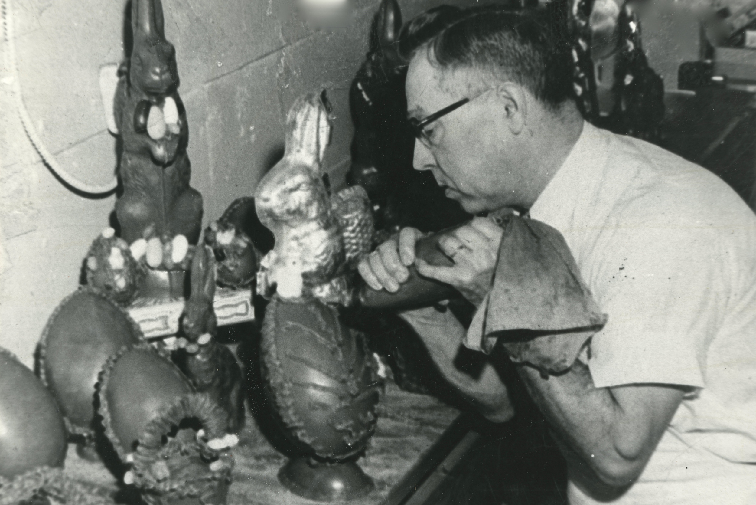 George Panarites decorating Easter Candy circa 1953
