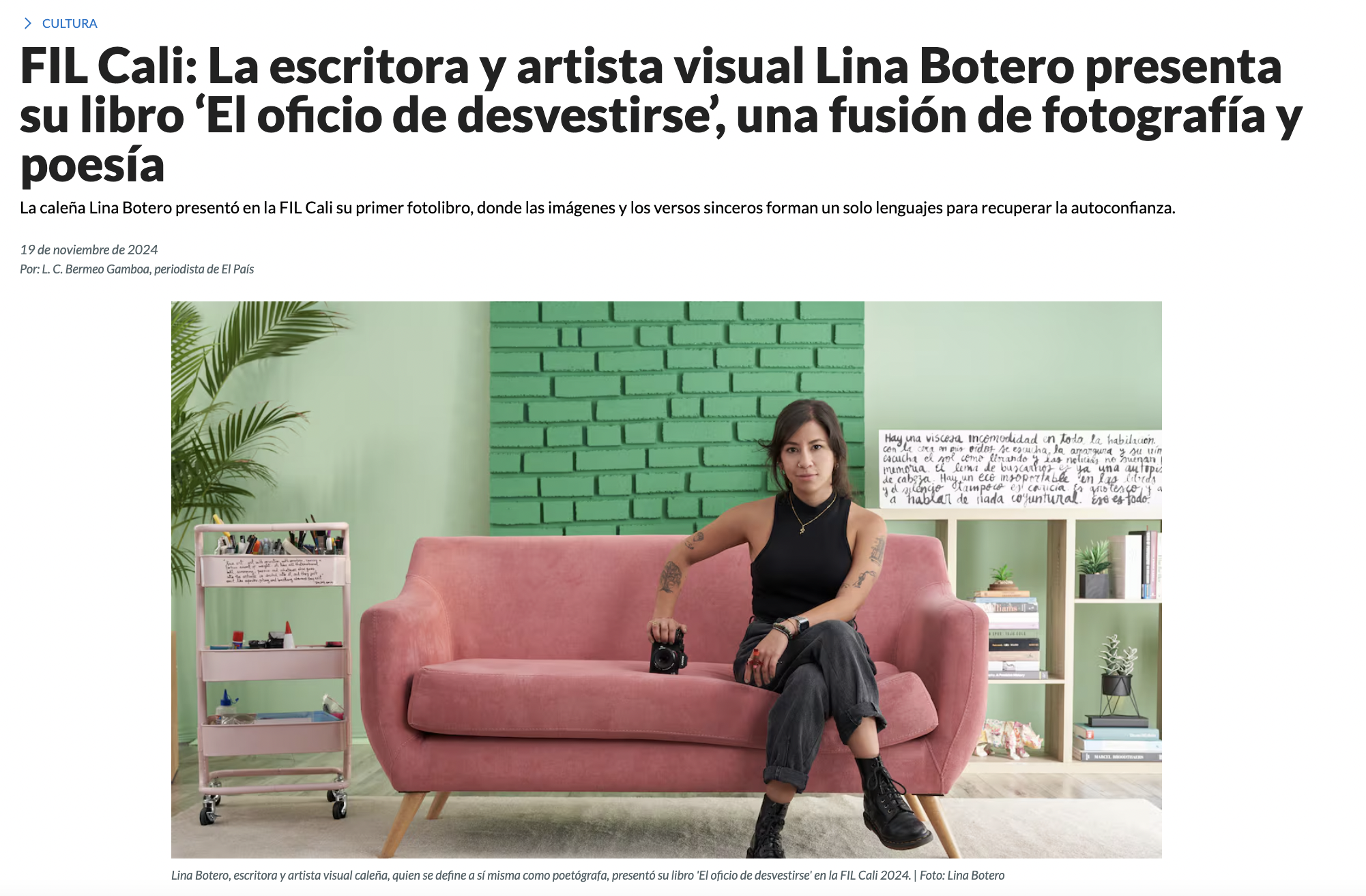 FIL Cali: La escritora y artista visual Lina Botero presenta su libro ‘El oficio de desvestirse’, una fusión de fotografía y poesía