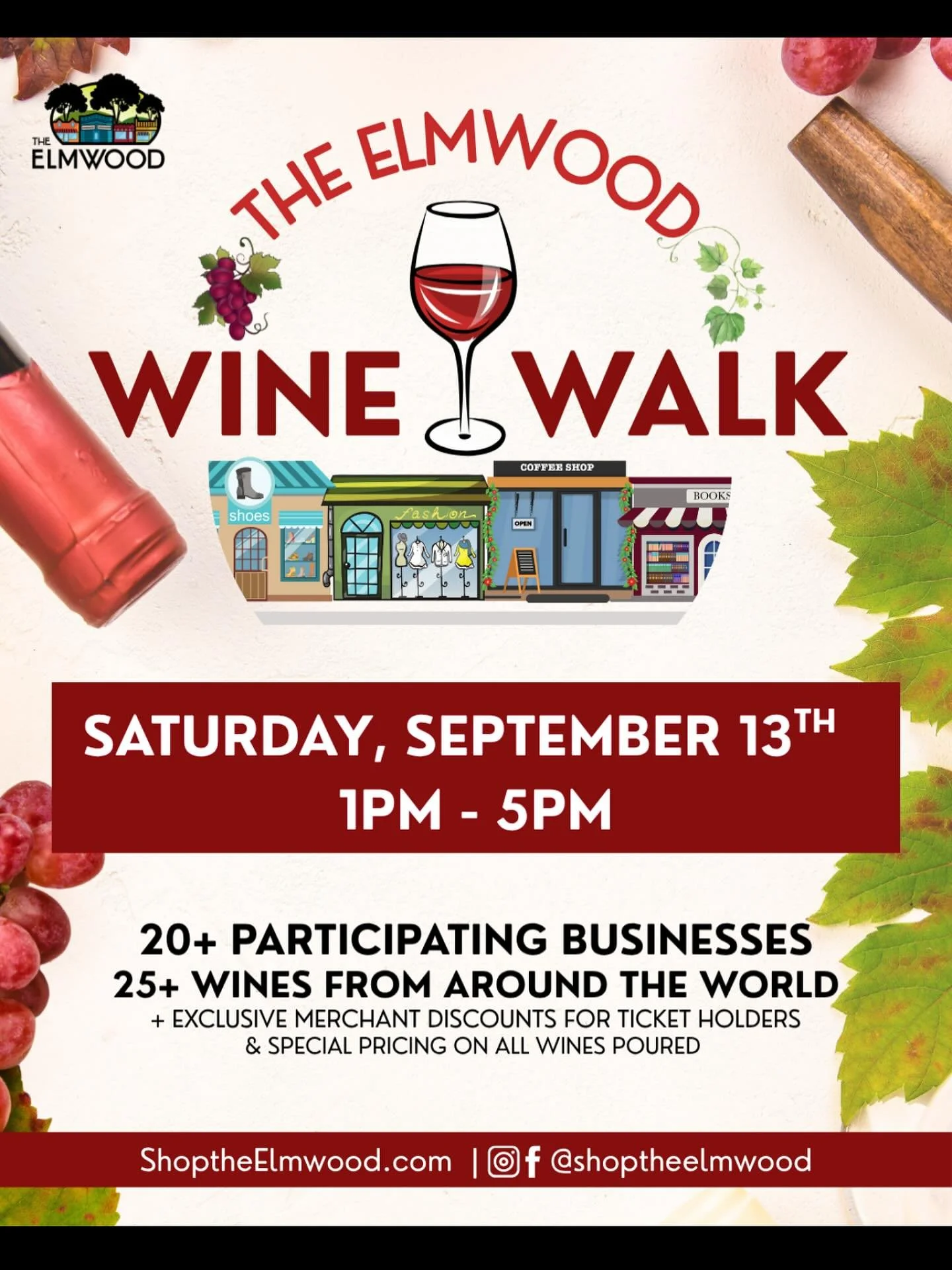 The Elmwood&rsquo;s Wine Walk is happening next Saturday, Sept 13th! Get your tickets for exclusive merchant discounts and special pricing on wines! Link is in bio and pasted below. 
@shoptheelmwood @vbscwine 
Link to tickets: https://www.vintageberk