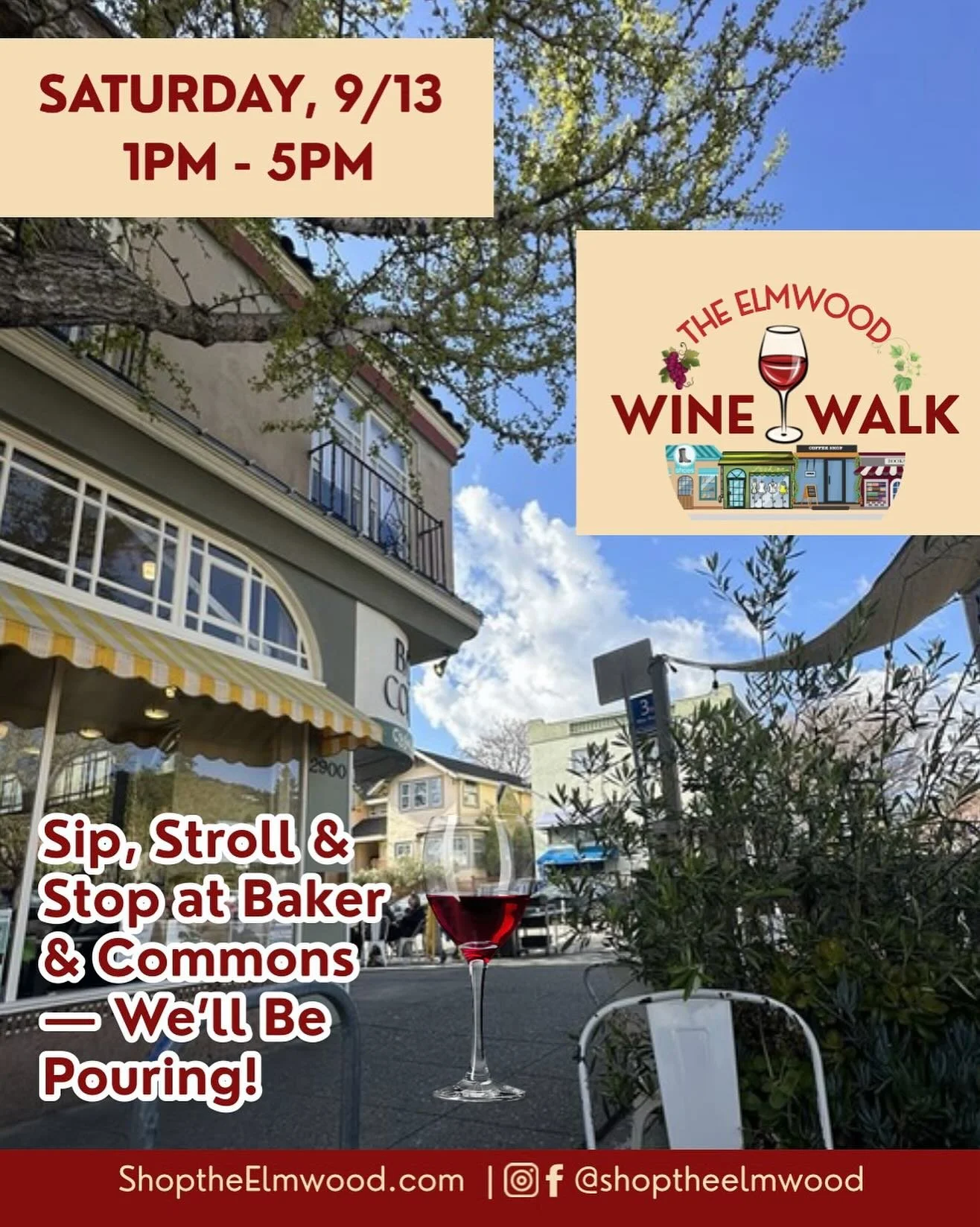 Join us tomorrow, Saturday the 13th! We&rsquo;ll be pouring a selection of wines from 1-5pm, along with 20+ participating businesses in Elmwood. Come sip and shop through the neighborhood 🍷
Bring your ID, and check in to receive your glass and event