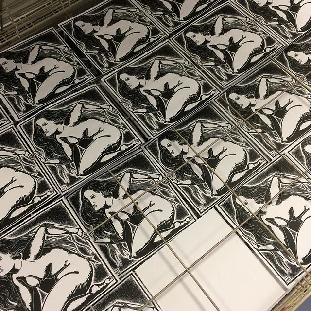 Printed and ready to number for my contribution to @blackstack_studio_kilkenny box sets for this year. I don&rsquo;t generally work this small (19x19) and every year it encourages me to do something different. It&rsquo;s a bit fun too👍 #printstudio 