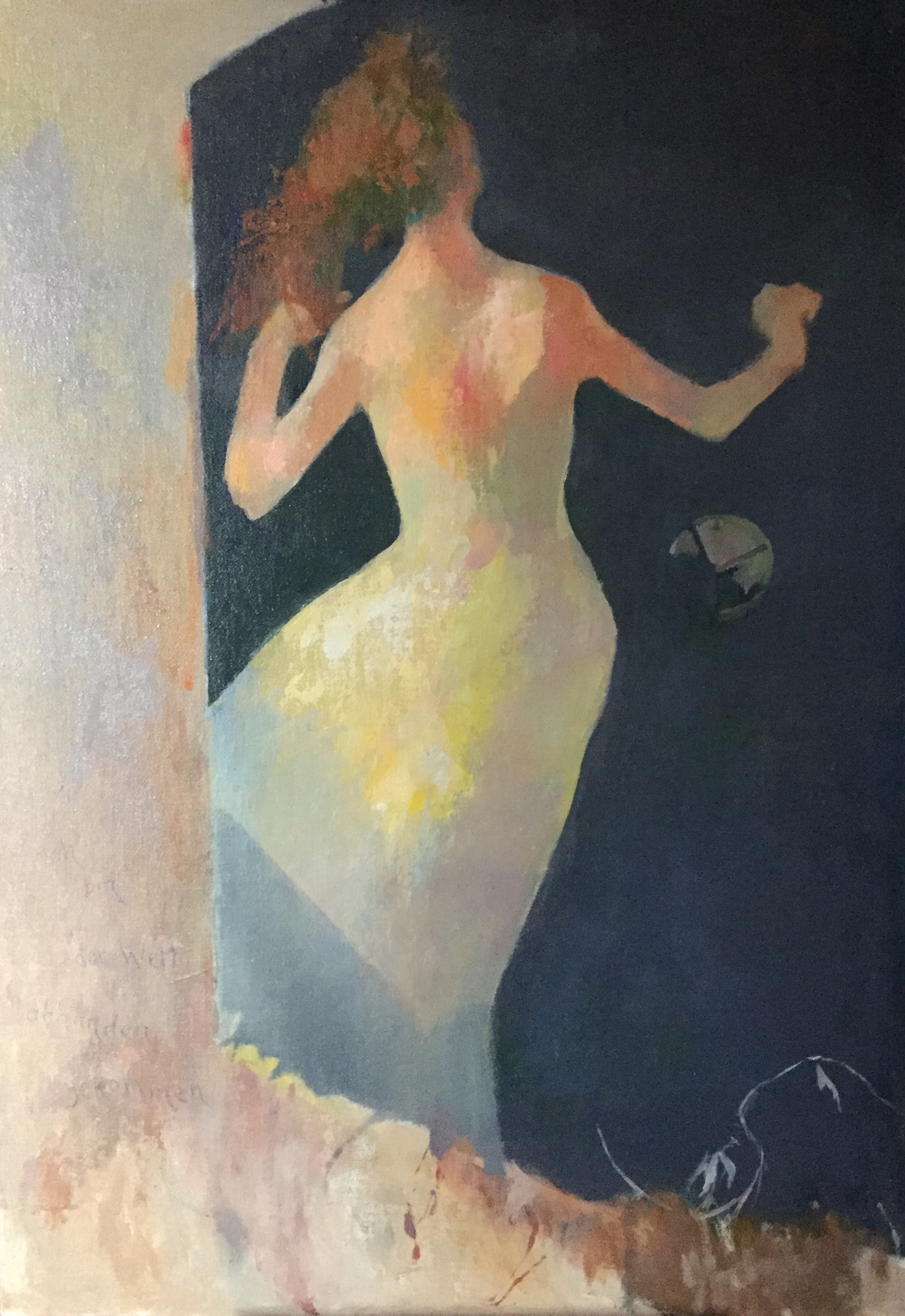 The Farewell (Abscheid). 2018. 31 12”h x 22 14” w x 12” d. Oil canvas mounted on wood panel..jpg