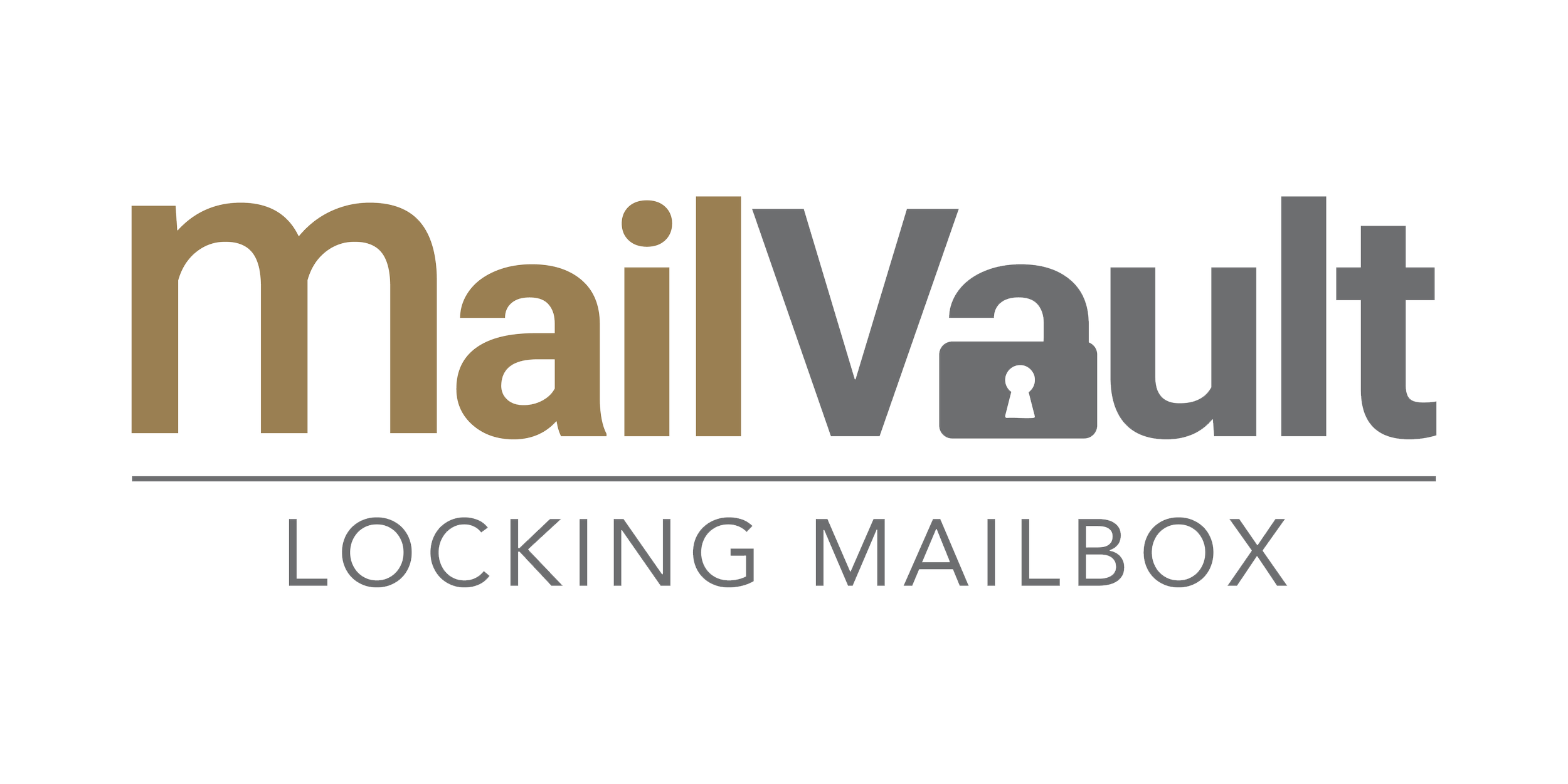 Logo for MailVault Locking Mailbox with the words 'MailVault' in large font and 'LOCKING MAILBOX' below it.