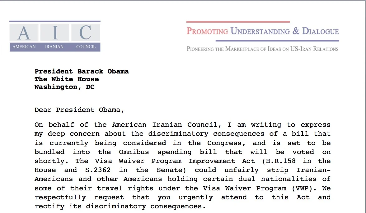 Open Letter to President Obama on the Visa Waiver Improvement Act