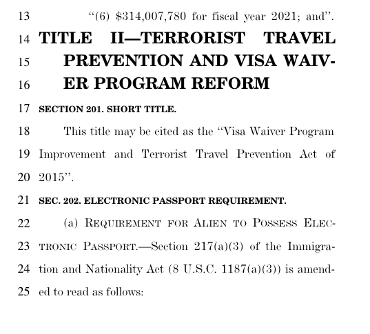 Omnibus Spending Bill- Excerpt of Visa Waiver Legislation