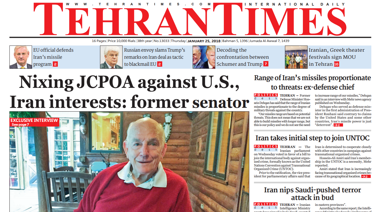 AIC Chairman Senator Johnston Speaks with Tehran Times & Mehr News
