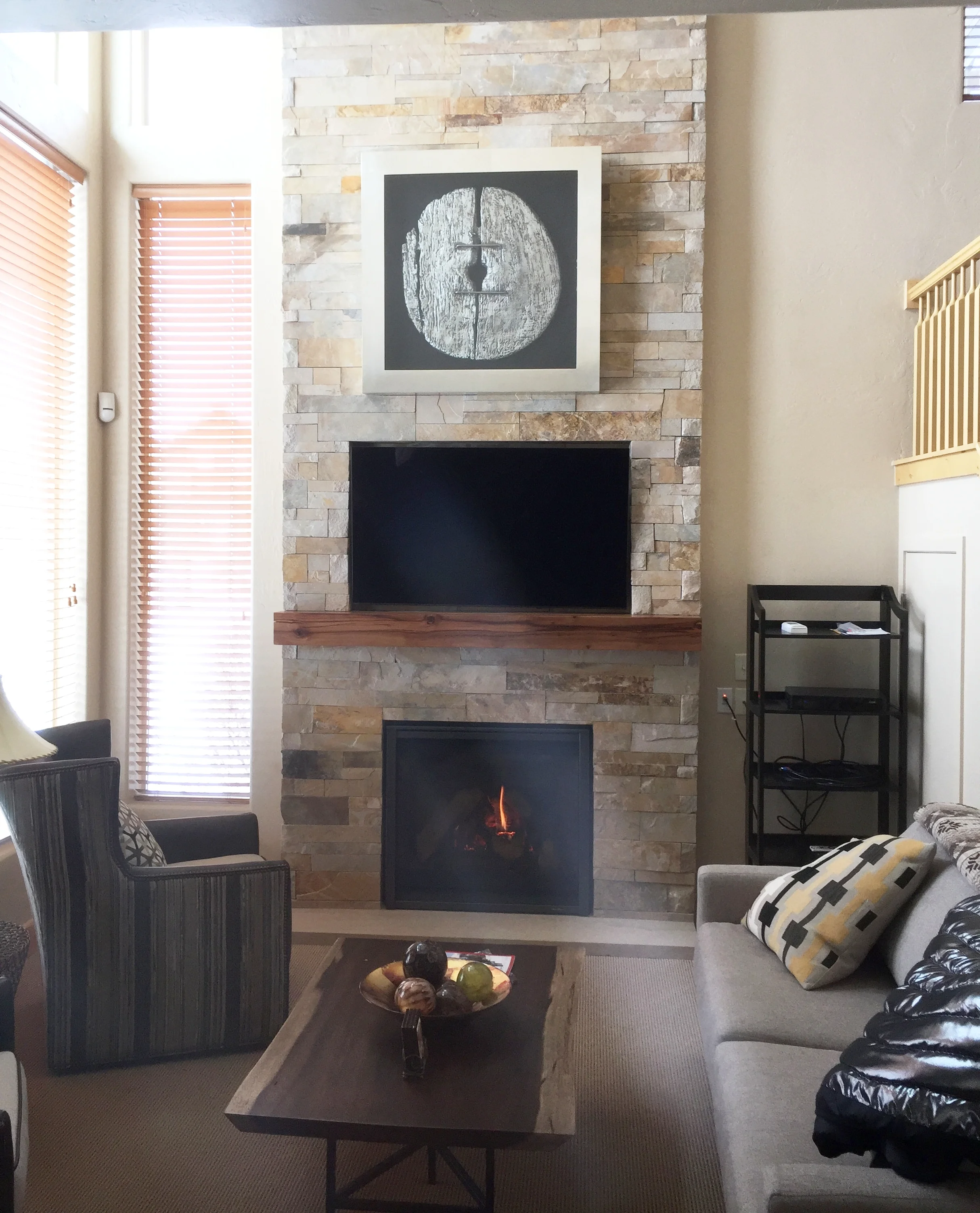 Contemporary Natural Stone Fireplace